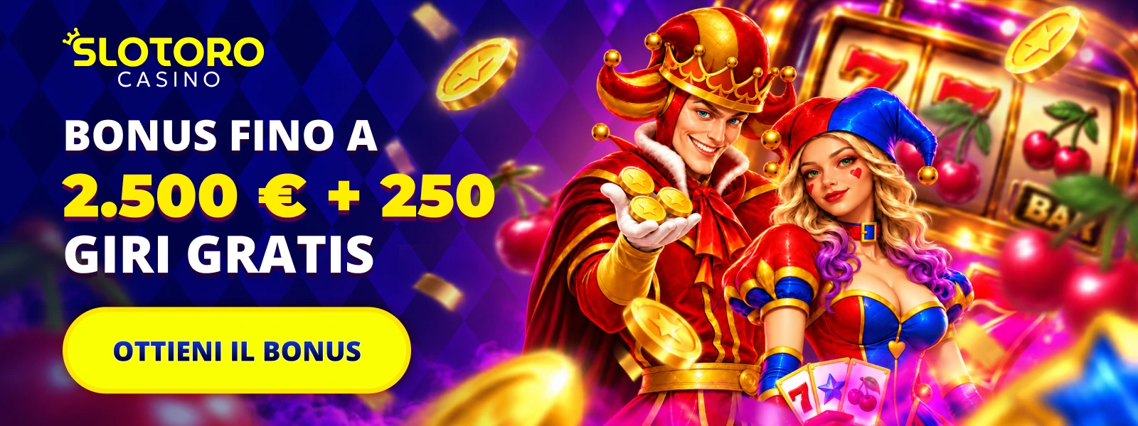 Slotoro Casino: bonus fino a 2.500 euro e 250 giri gratis. Ottieni il bonus.